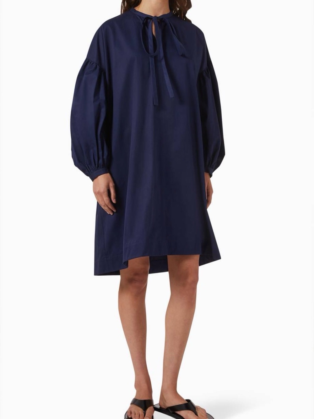 NWT COS Navy Tie-Neck Balloon Sleeve Dress - Picture 2 of 7